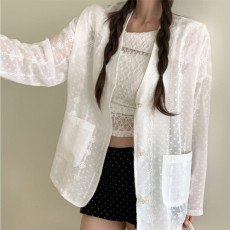 버리네 플라워 시스루 레이스 노카라 자켓