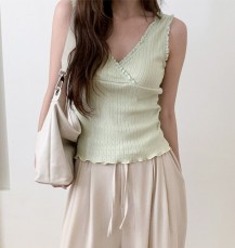림더솔 펀칭 레이스 브이넥 랩 나시