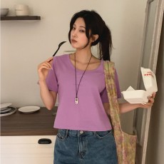 봄성달 소프트 유넥 크롭 반팔 티셔츠