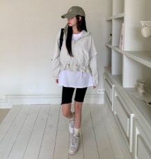 일밍래 밑단 스트링 후드 집업 바람막이 점퍼