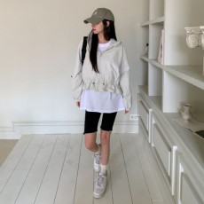 일밍래 밑단 스트링 후드 집업 바람막이 점퍼
