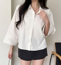 뉴달두 와이드 소매 세미 크롭 셔츠