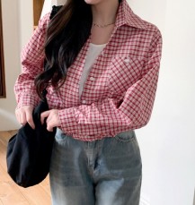 헤누페 이너 일체형 레이어드 밑단 밴딩 체크 셔츠